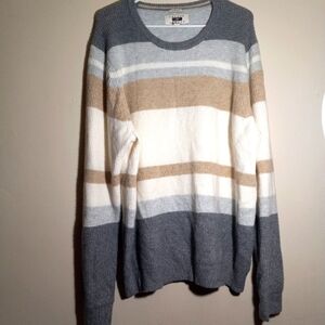 Joseph Abboud Gray and Tan Striped Crewneck Sweater